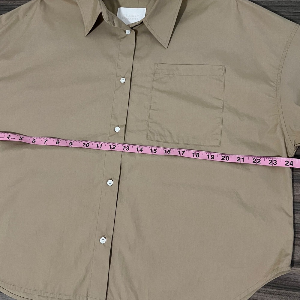 Citizens of Humanity Kayla Short Sleeve Shirt Khaki Tan Cotton Button Up Pocket - Picture 9 of 10
